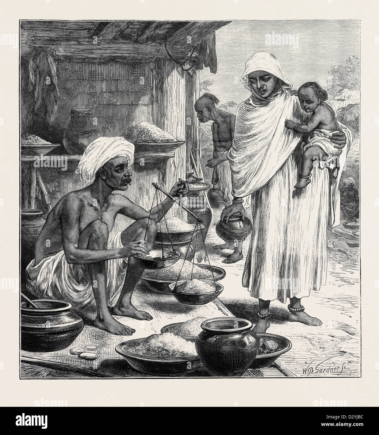 L'imminente carestia nel Bengala: UN BENGALEE BENIAH o venditore di grano 1874 Foto Stock
