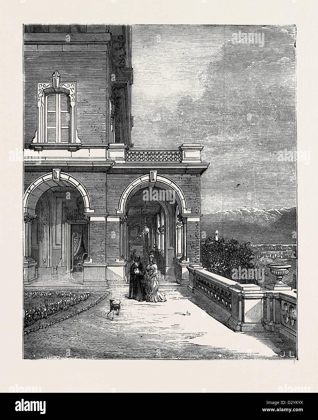 La regina HA LA RESIDENZA IN ITALIA: colonnato VILLA CLARA LAGO MAGGIORE 1879 Foto Stock