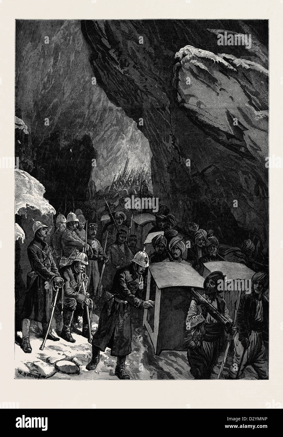 La guerra in Afghanistan: OSPEDALE DHOOLIES NEL PASS JUGDULLUK 1880 Foto Stock