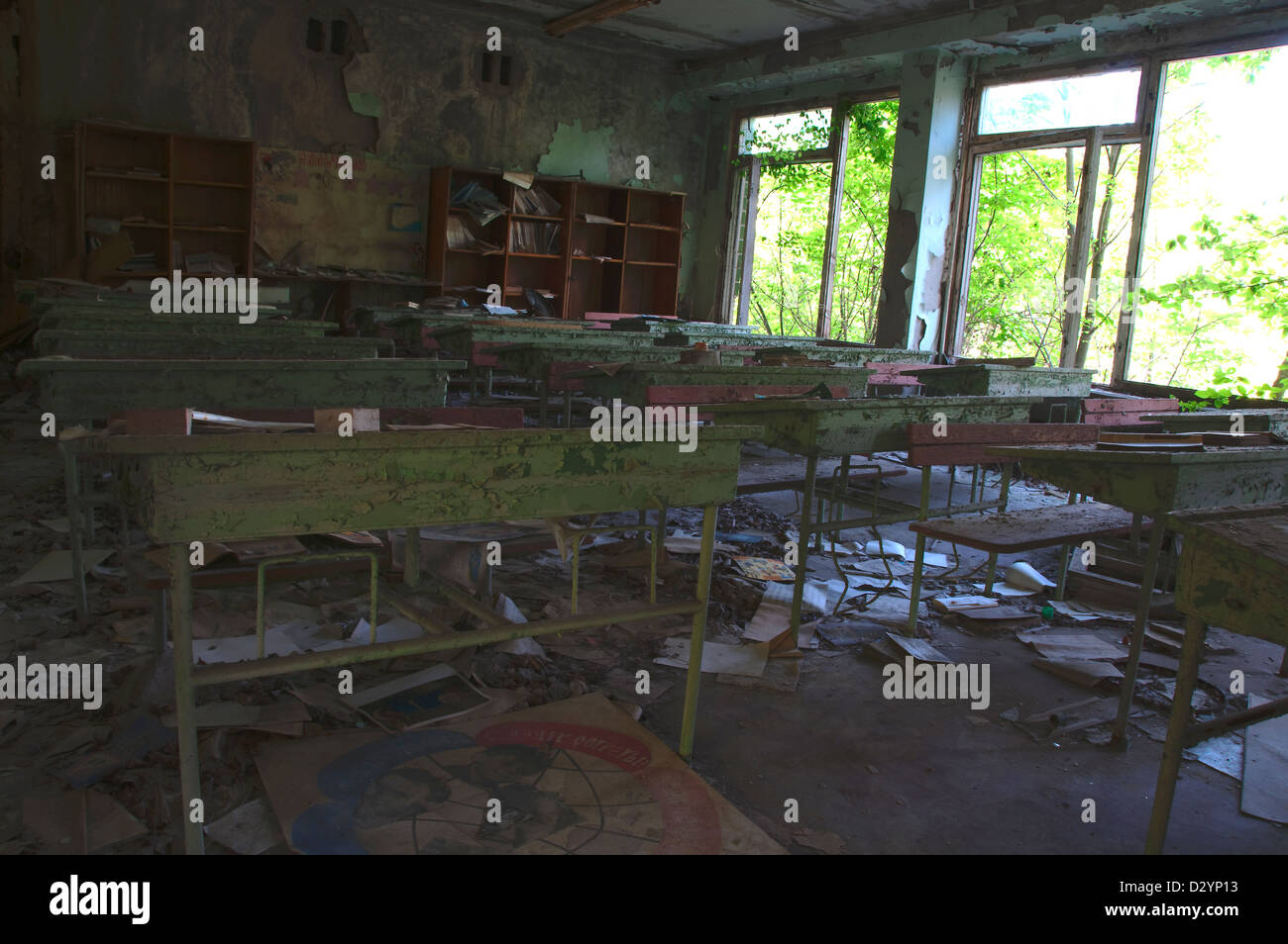 Disastro di Chernobyl risultati. Scuola abbandonata. Foto Stock