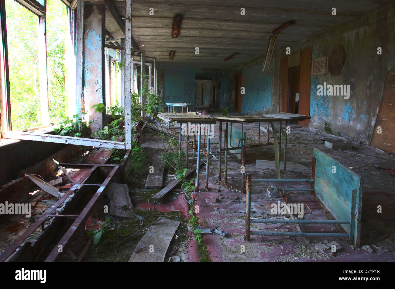 Disastro di Chernobyl risultati. Scuola abbandonata. Foto Stock