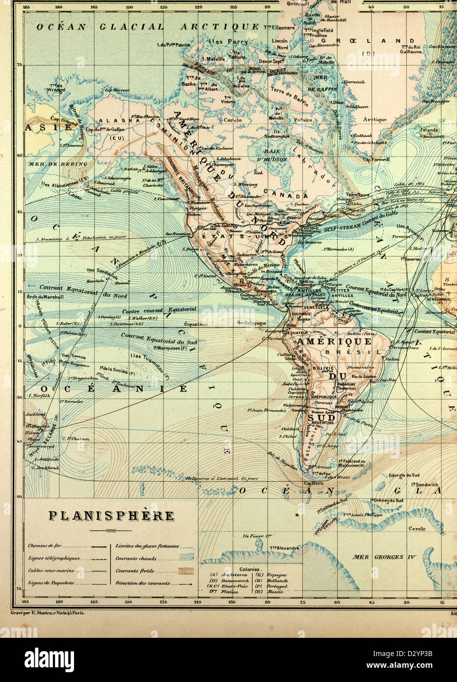 Mappa di AMERICA DEL NORD E AMERICA DEL SUD Foto Stock