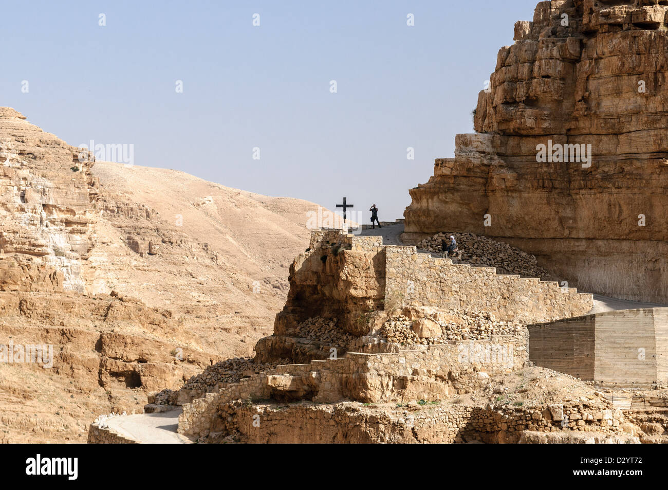 San Giorgio greco monastero ortodosso, un monastero situato nel deserto della Giudea Wadi Qelt, nella parte orientale della Cisgiordania Foto Stock