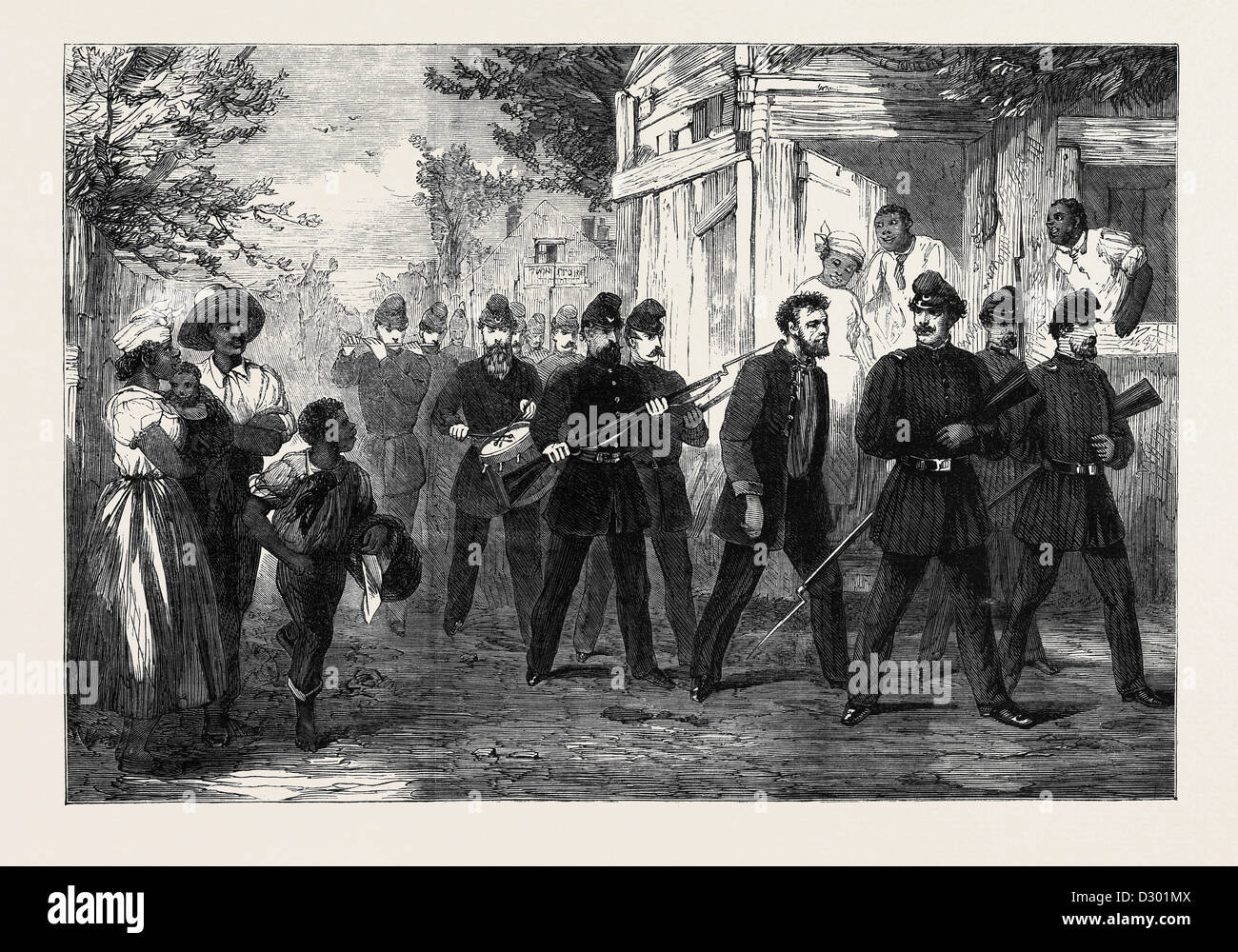 La GUERRA CIVILE IN AMERICA: DRUMMING fuori un soldato dell'ESERCITO FEDERALE PER LE STRADE DI WASHINGTON IL 28 DICEMBRE 1861 Foto Stock
