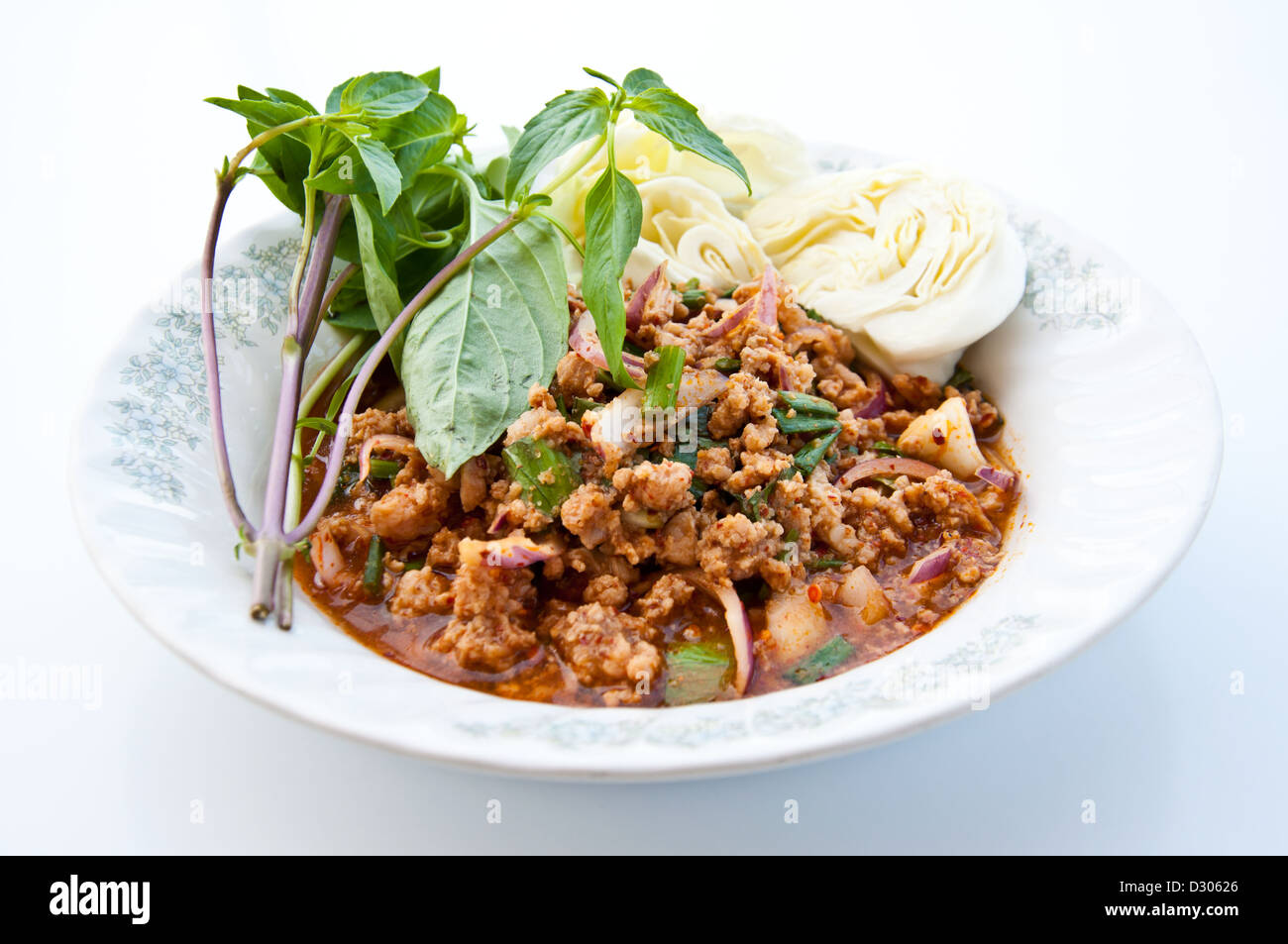 Delizioso cibo tailandese LARBMOO chiamata Foto Stock