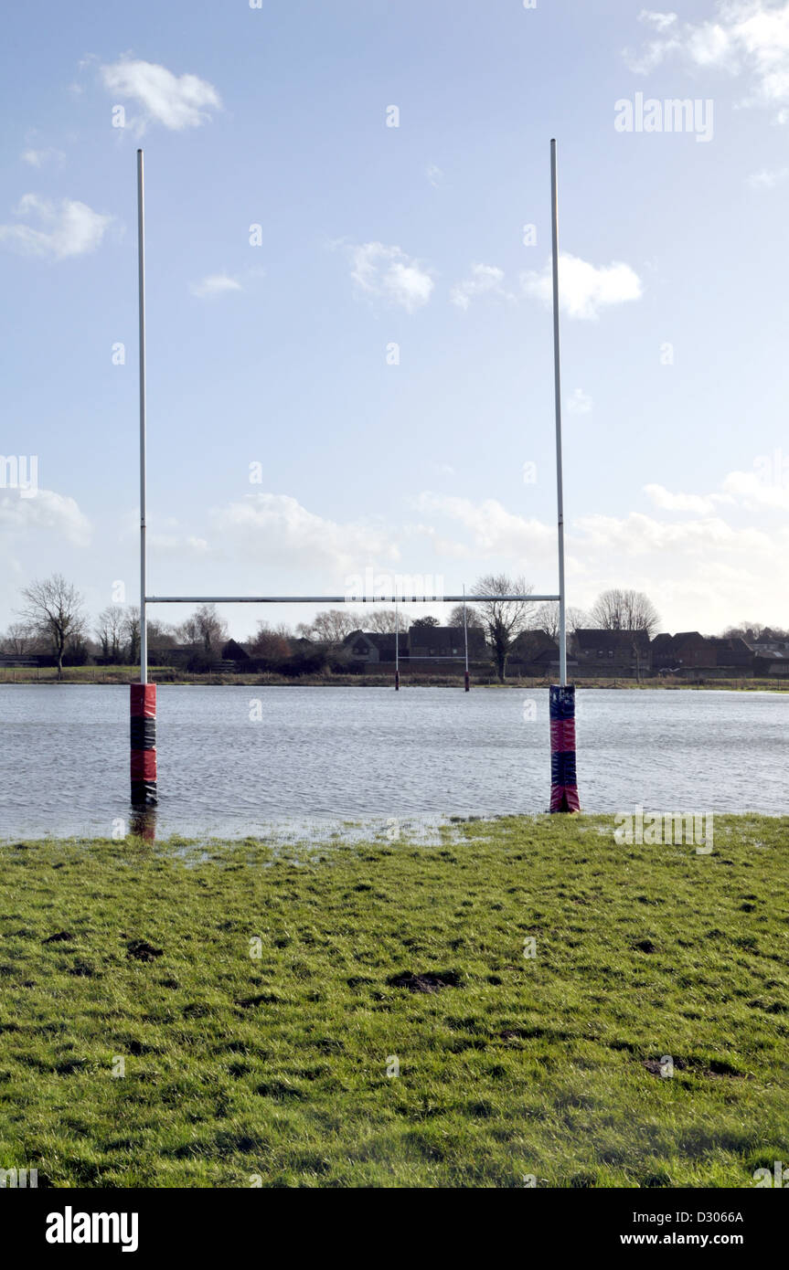 Allagato campo da rugby oundle Foto Stock