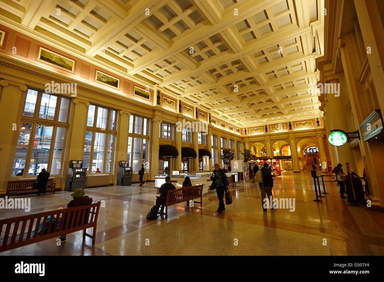 Sala interna del Waterfront ferrovia stazione ferroviaria Vancouver BC Canada Foto Stock