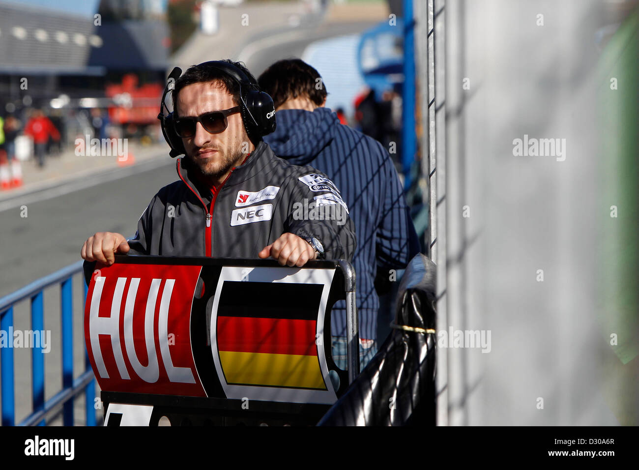 Jerez de la frontera, Spagna. 5 febbraio 2013. Motorsports: FIA Formula One World Championship 2013, F1 Test Jerez, pit board Nico Huelkenberg(GER, Sauber F1) Credito: dpa picture alliance / Alamy Live News Foto Stock