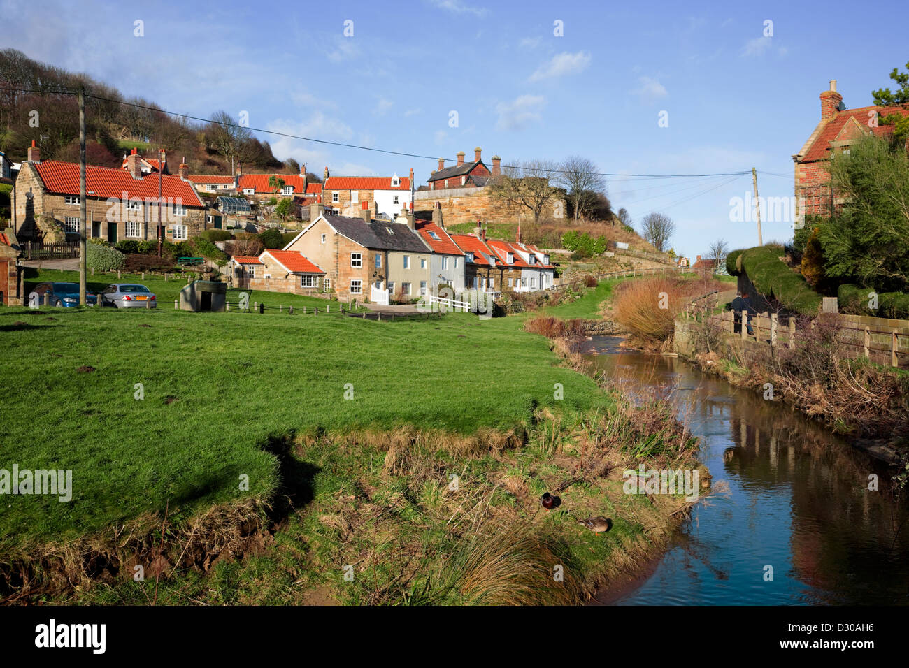 Sandsend vecchio villaggio, Whitby, North Yorkshire, Inghilterra Foto Stock