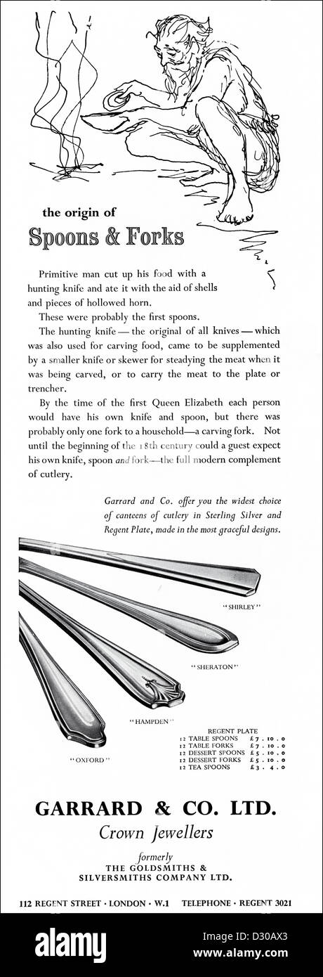 Originale degli anni cinquanta vintage annuncio stampa dalla rivista inglese pubblicità GARRARD & CO. Crown Gioiellerie Foto Stock