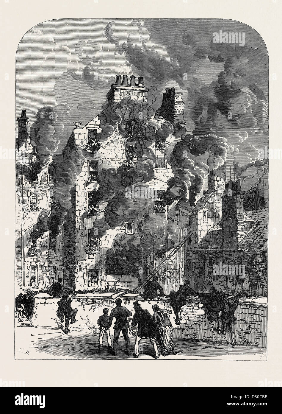 Il fatale incendio IN CANONGATE Edinburgh Regno Unito 1867 Foto Stock