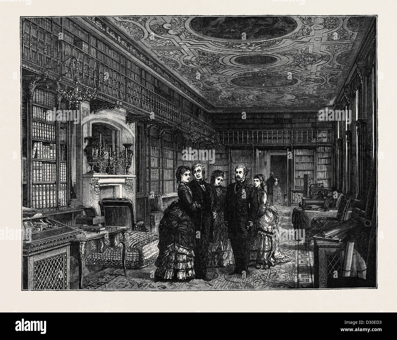 Il principe e la principessa di Galles a Chatsworth: la libreria Foto Stock