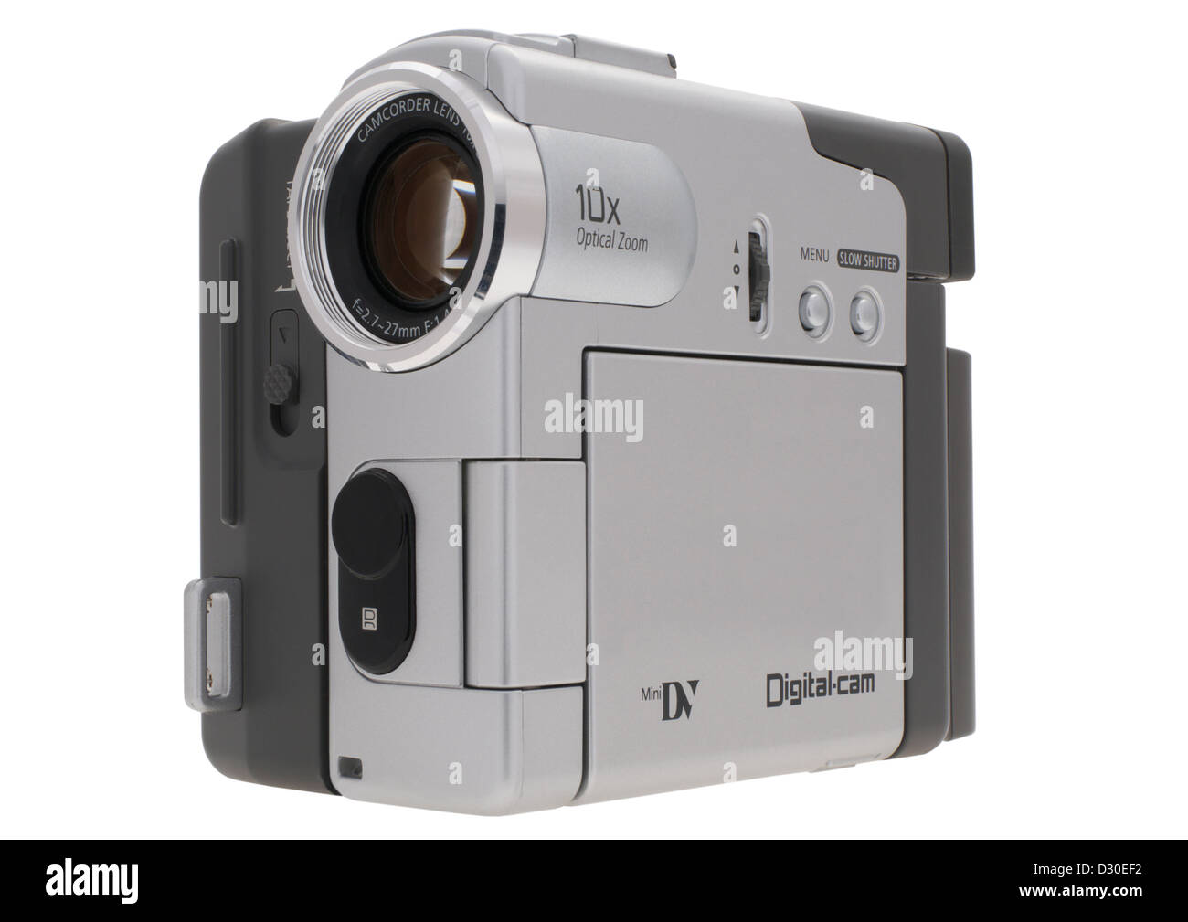 Videocamera mini DV su sfondo bianco Foto Stock