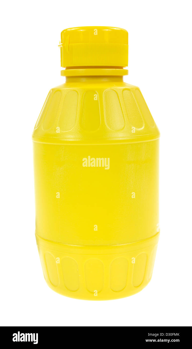 Di un colore giallo senape bottiglia su uno sfondo bianco. Foto Stock