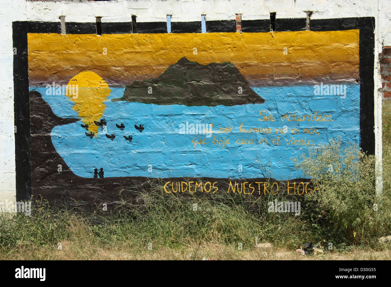 Pittura su una parete che rappresentano l'oceano. Ecuador. Foto Stock