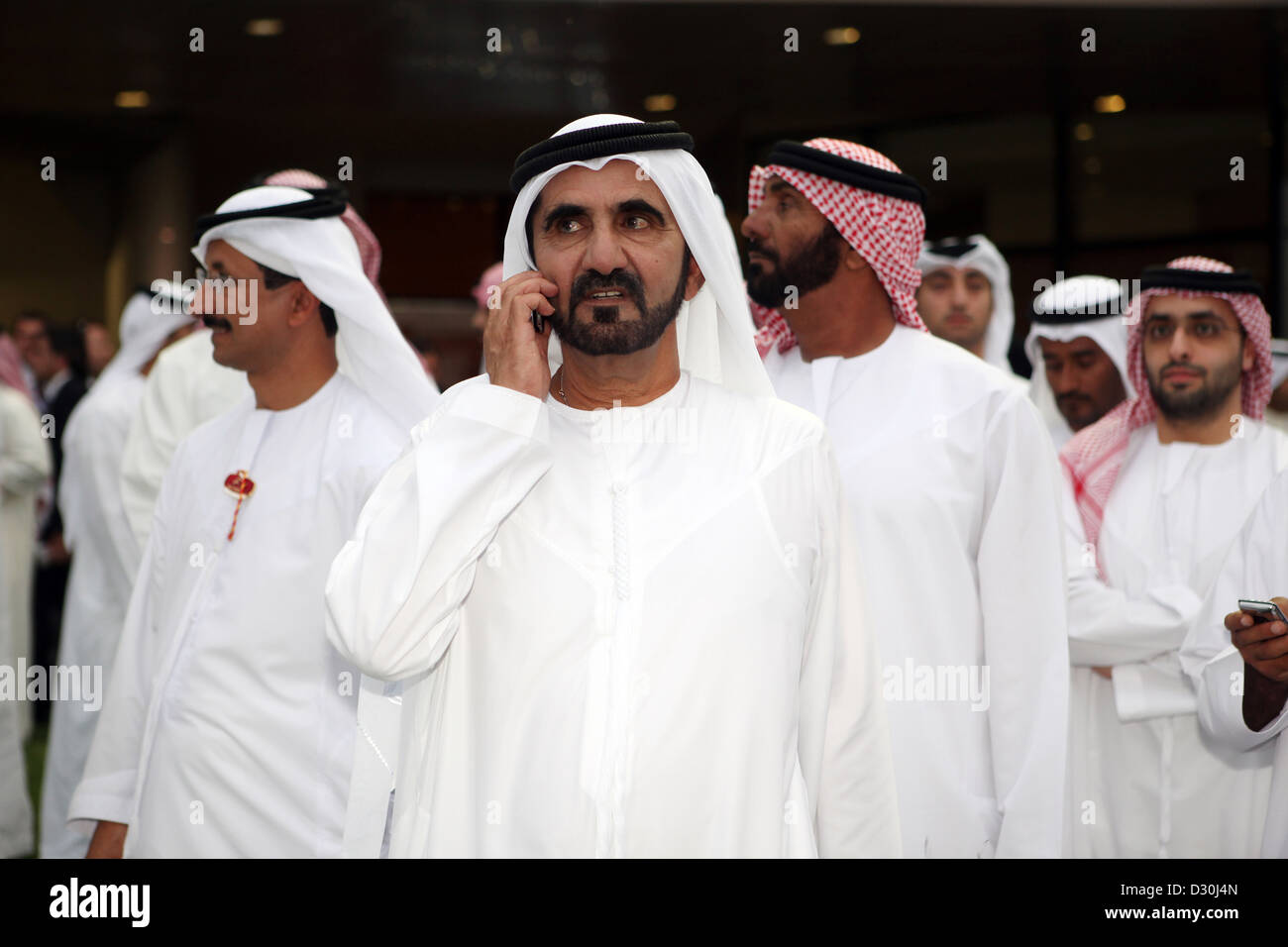 Dubai, Emirati Arabi Uniti, lo Sceicco Mohammed Bin Rashid Al Maktoum (centro) Foto Stock