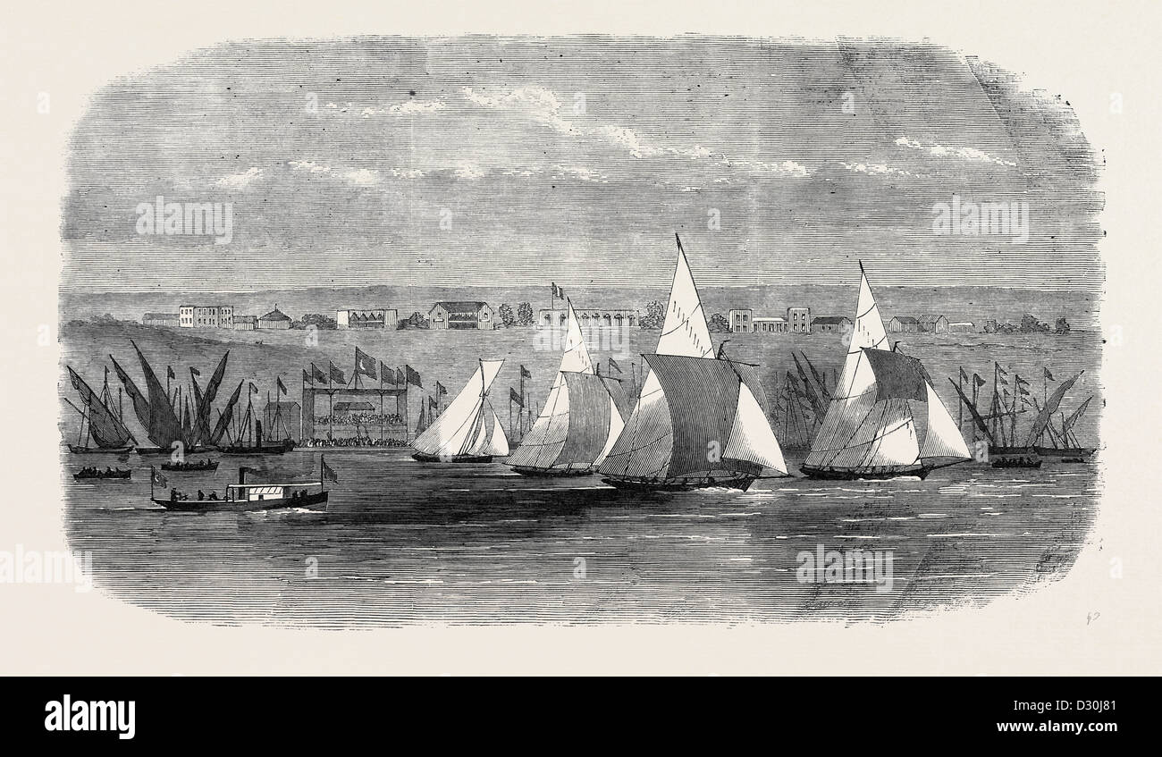 FETES del viceré d'Egitto: regata a Ismailia sul lago TIMSAH 1869 Foto Stock