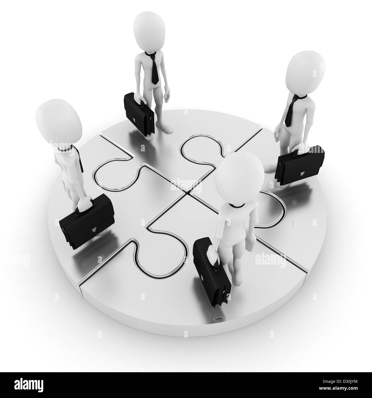 3d uomo uomo d affari su puzzle grafico ruota Foto Stock