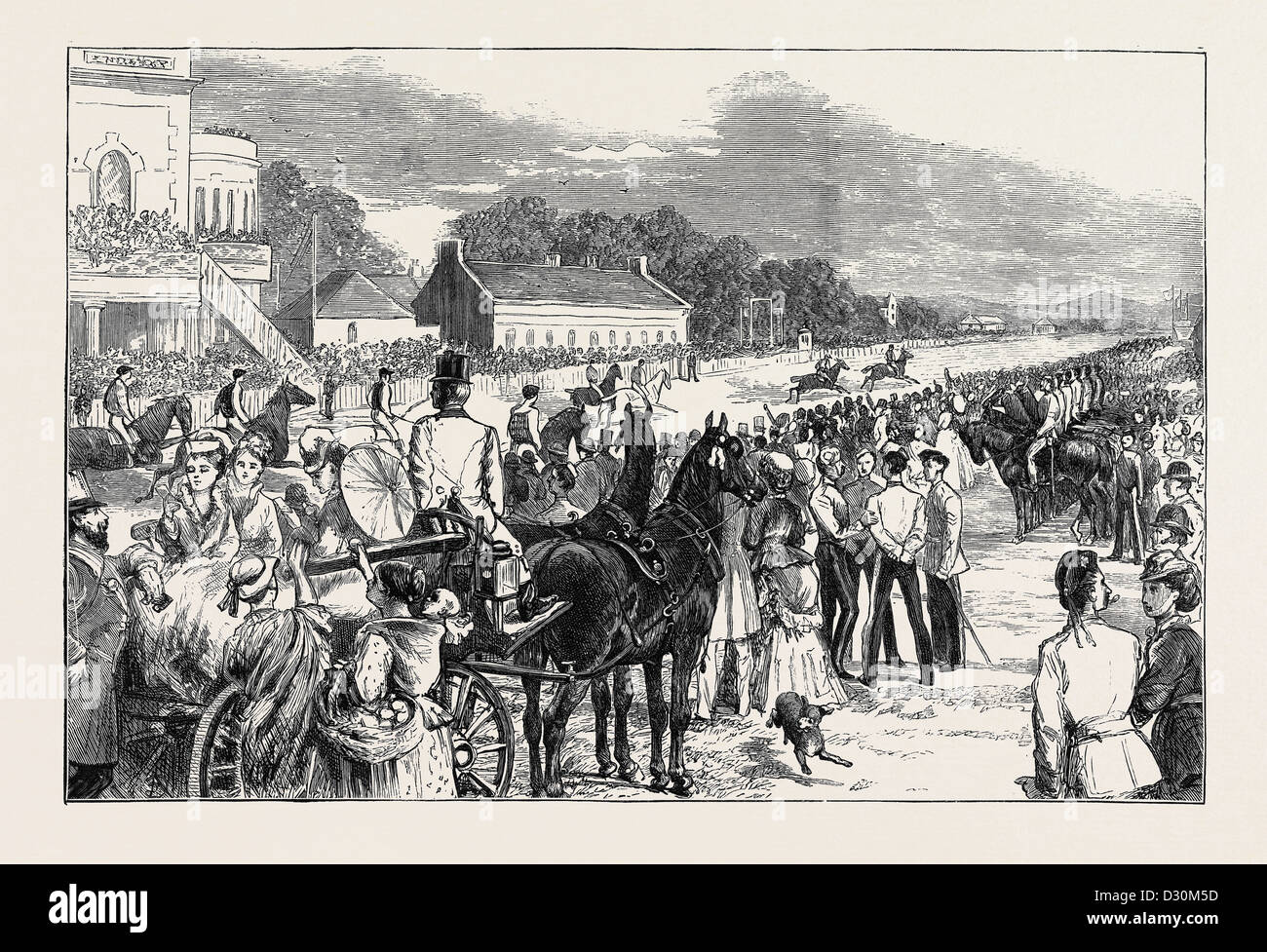 Il camp la vita al CURRAGH: il Derby Irlandese, preparatorie di galoppo, 1 agosto 1874 Foto Stock