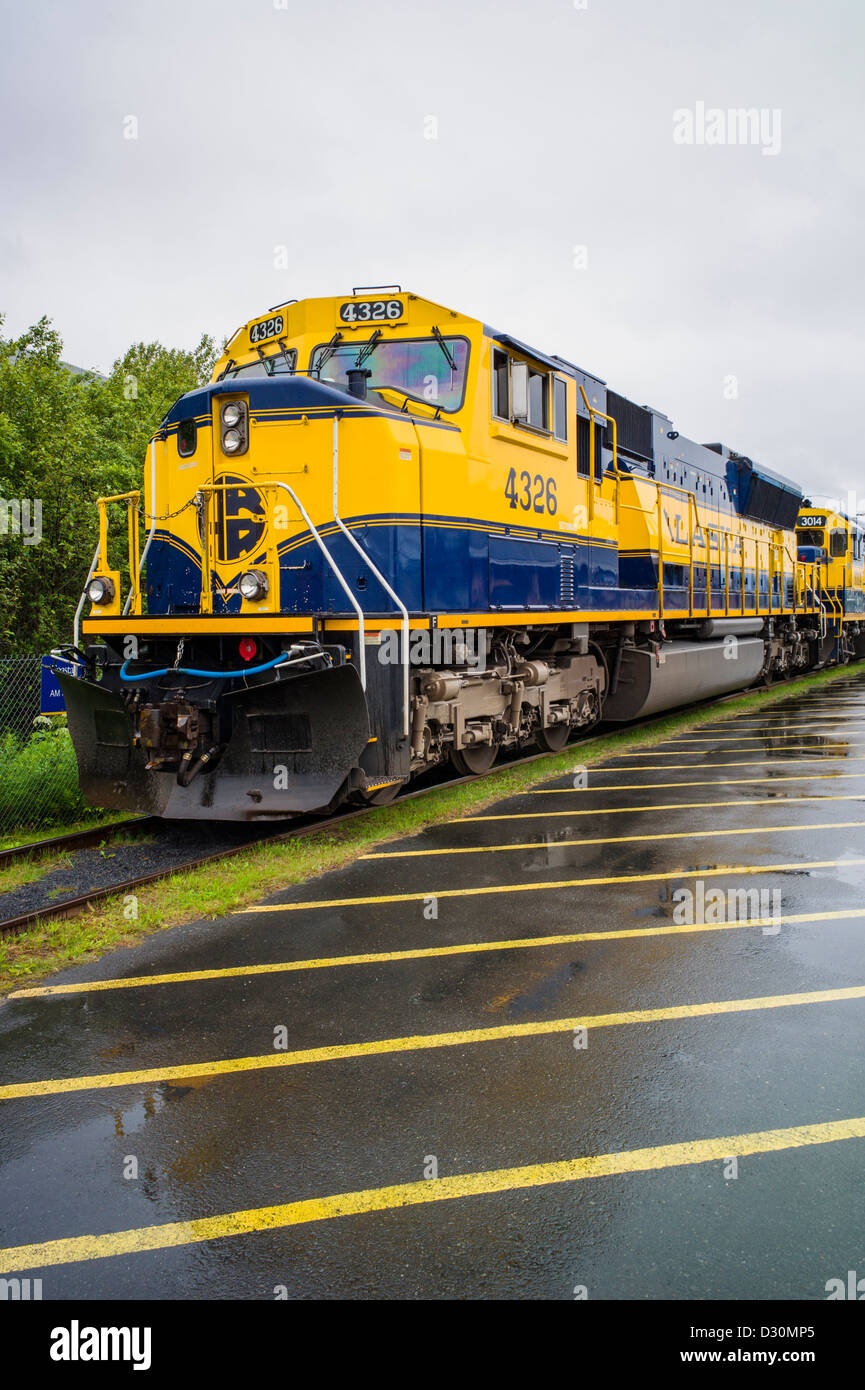 Alaska Railroad locomotiva, Seward, Alaska, STATI UNITI D'AMERICA Foto Stock