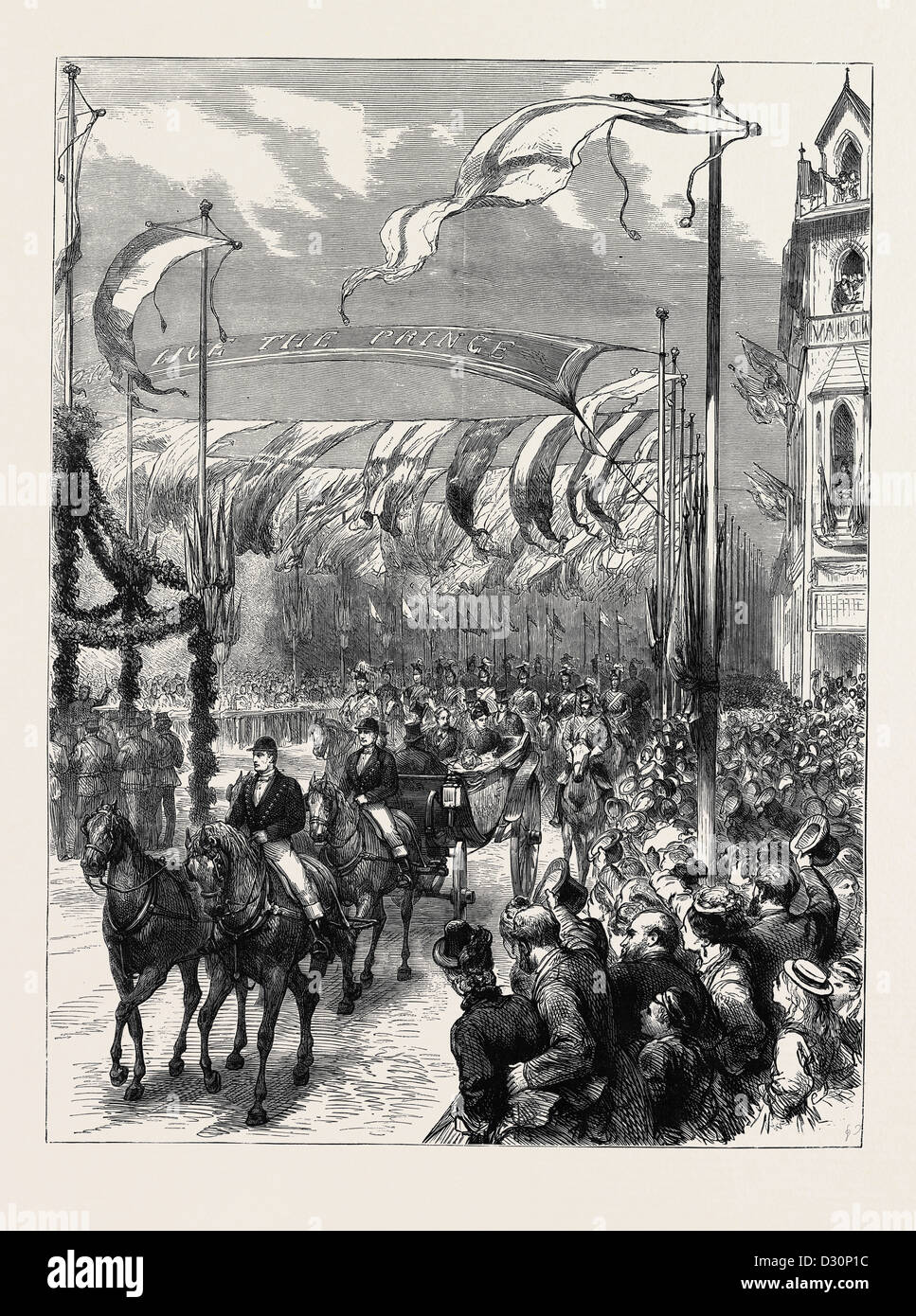 Il principe e la principessa di Galles a Birmingham, la processione verso il basso fantastico Hampton STREET, Novembre 14, 1874 Foto Stock