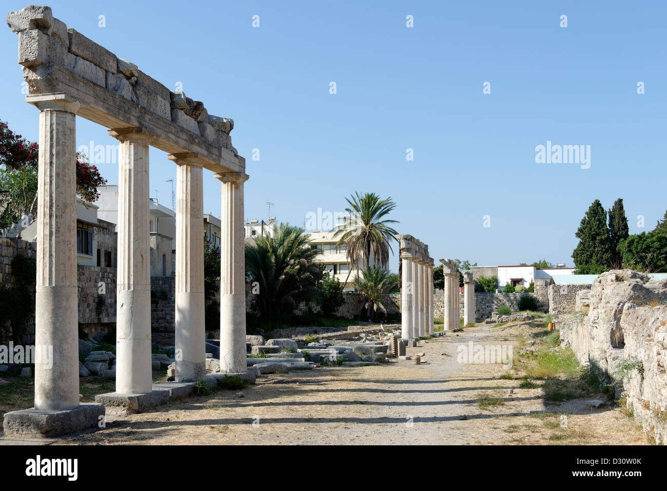 Vista nella città di Kos. Isola greca di Kos, parte del Dodecaneso isola del gruppo. La Grecia Foto Stock