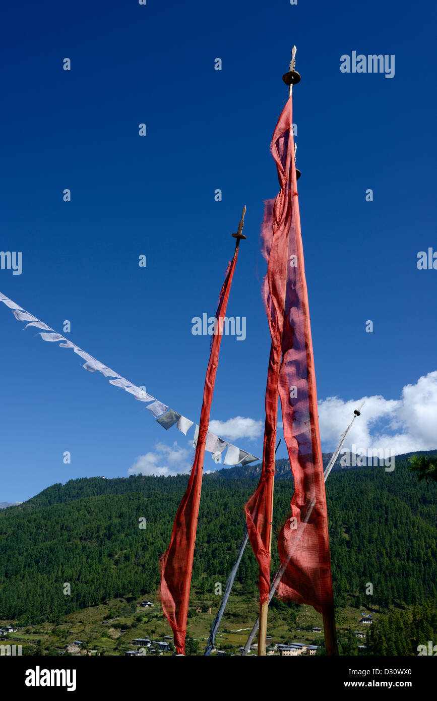 Manidhar bhutanesi bandiere di preghiera e di vento lungdhar bandiere di preghiera,Bhutan,36MPX,Hi-res Foto Stock