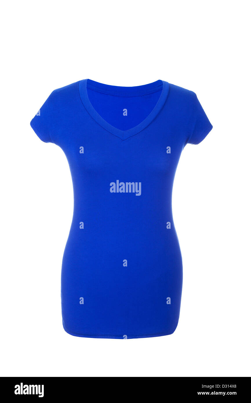Blu Femmina Cavo T-Shirt, isolato su sfondo bianco Foto Stock