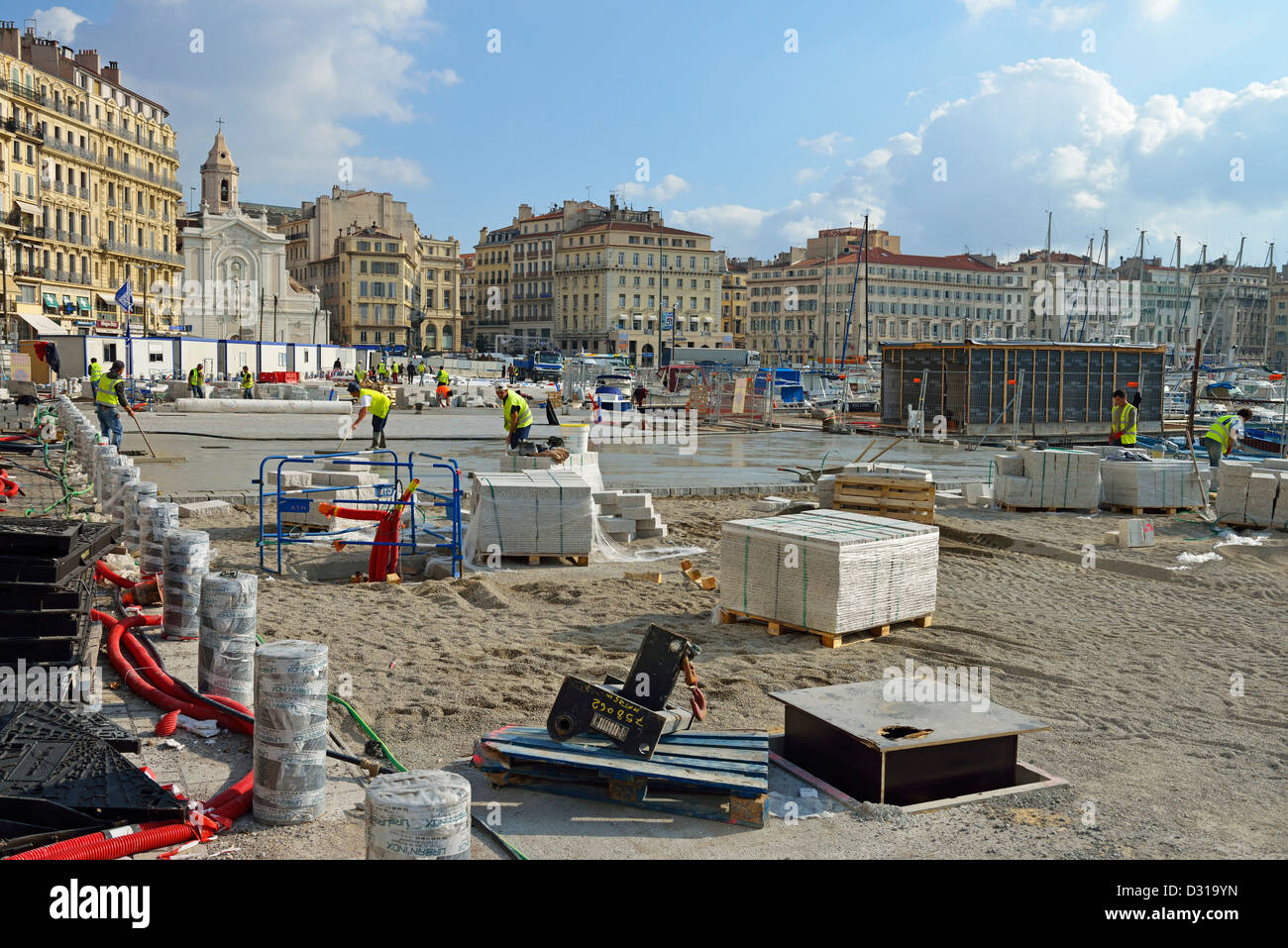 Vieux-Port sotto lavori di restauro, Marsiglia, Francia Foto Stock