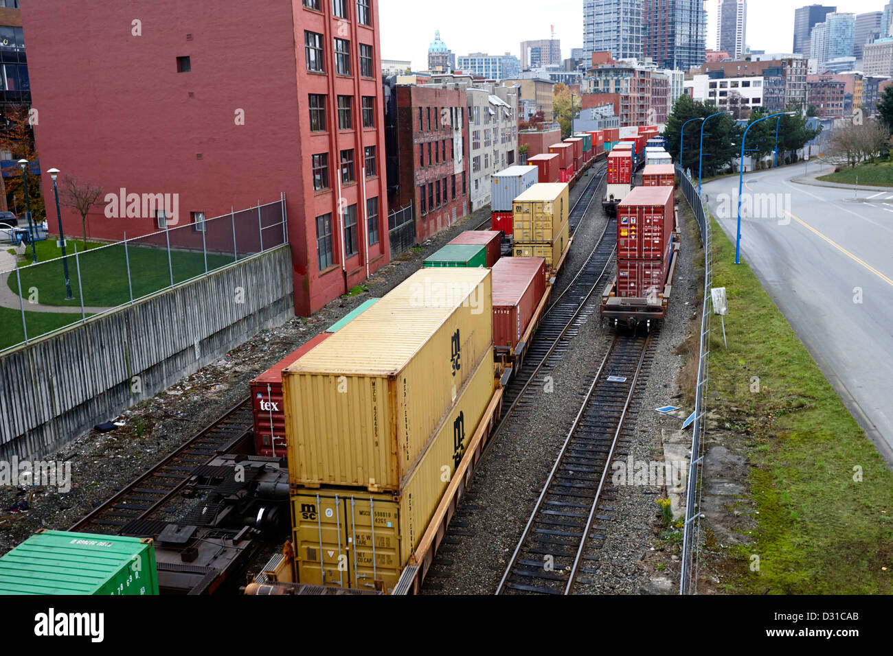 Treno merci merci le vie Vancouver BC Canada Foto Stock