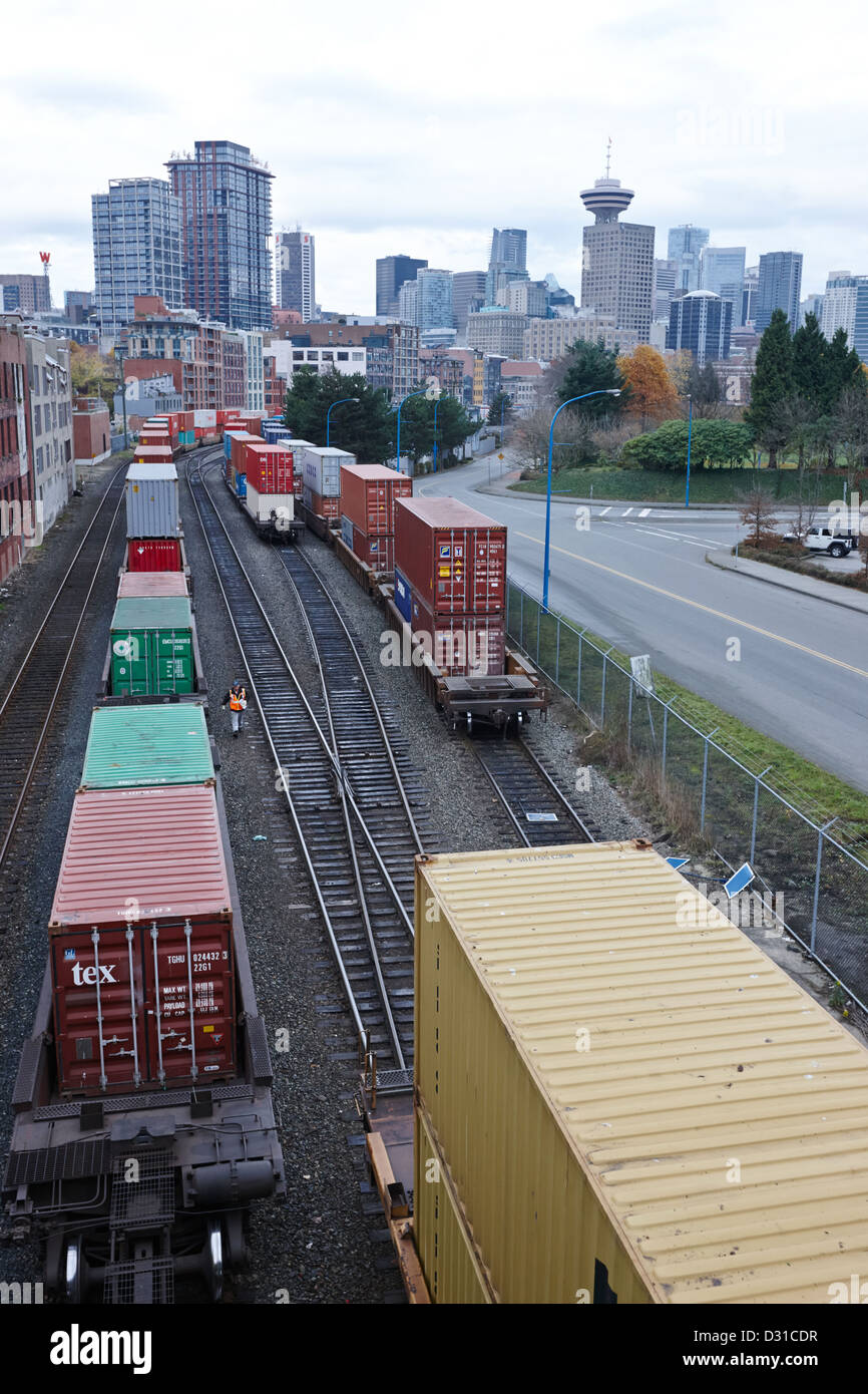 Treno merci merci le vie Vancouver BC Canada Foto Stock
