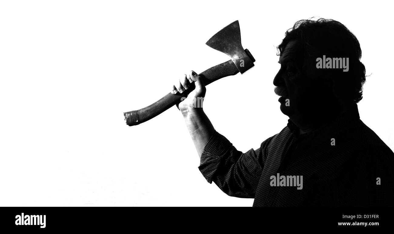 Uomo con ax, in bianco e nero Foto Stock