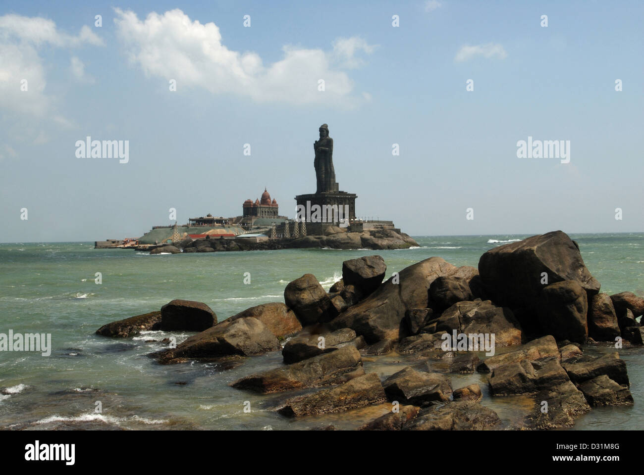General-View di Vivekananda Rock Memorial e Thiruvalluvar Statue Foto Stock