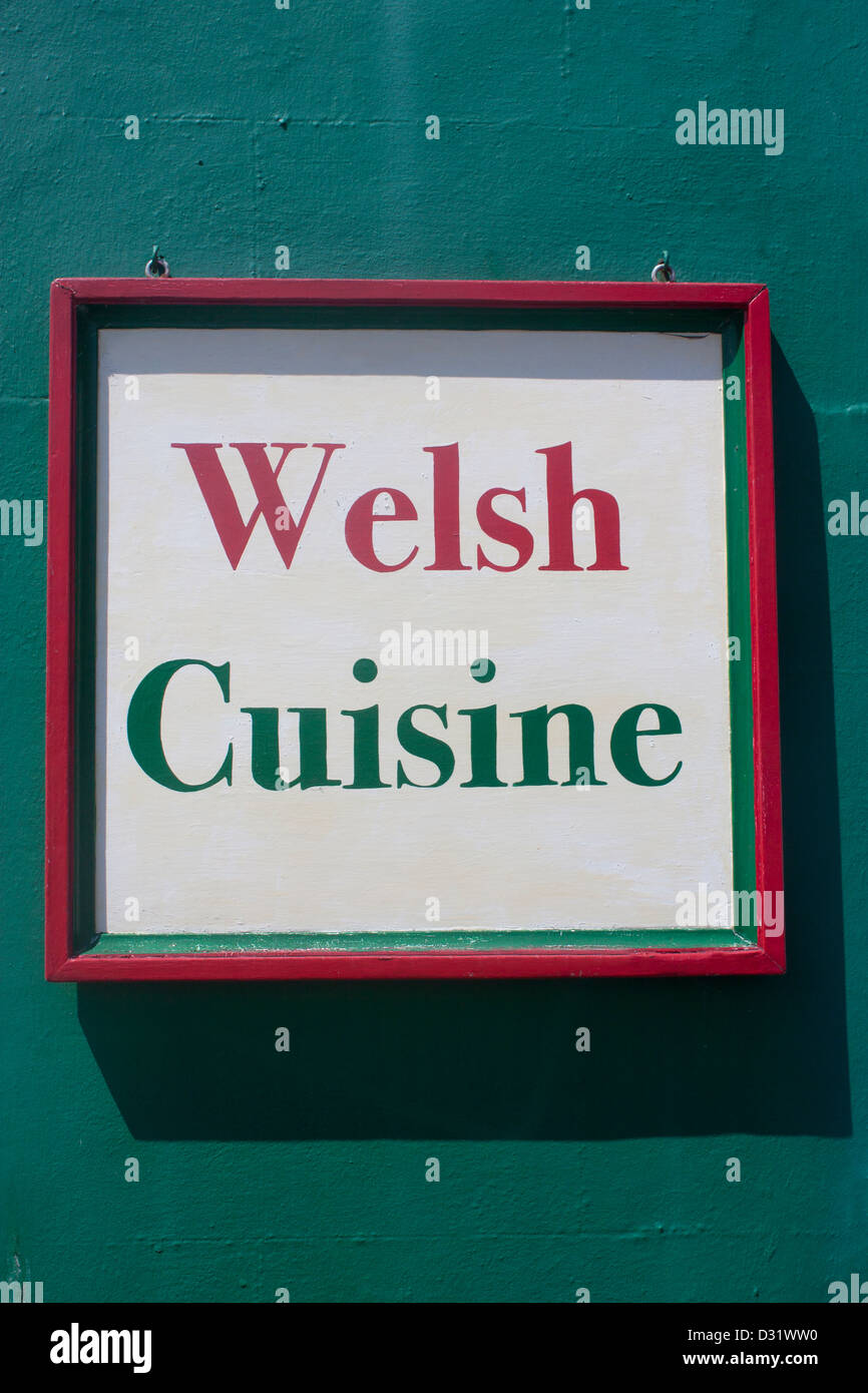 Cucina gallese firmare fuori del ristorante Aberaeron Ceredigion Mid Wales UK Foto Stock