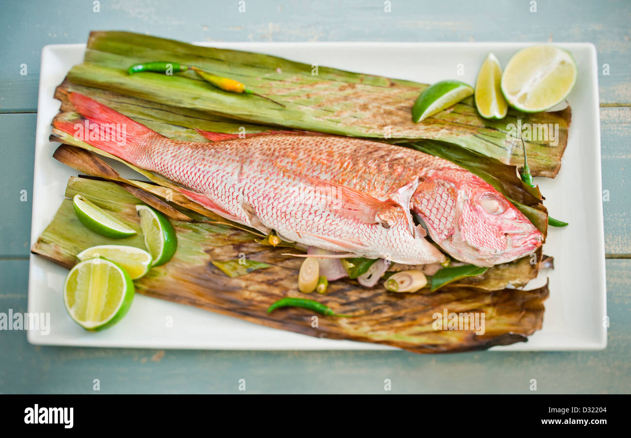 Pesce a calce e Corn buccia Foto Stock