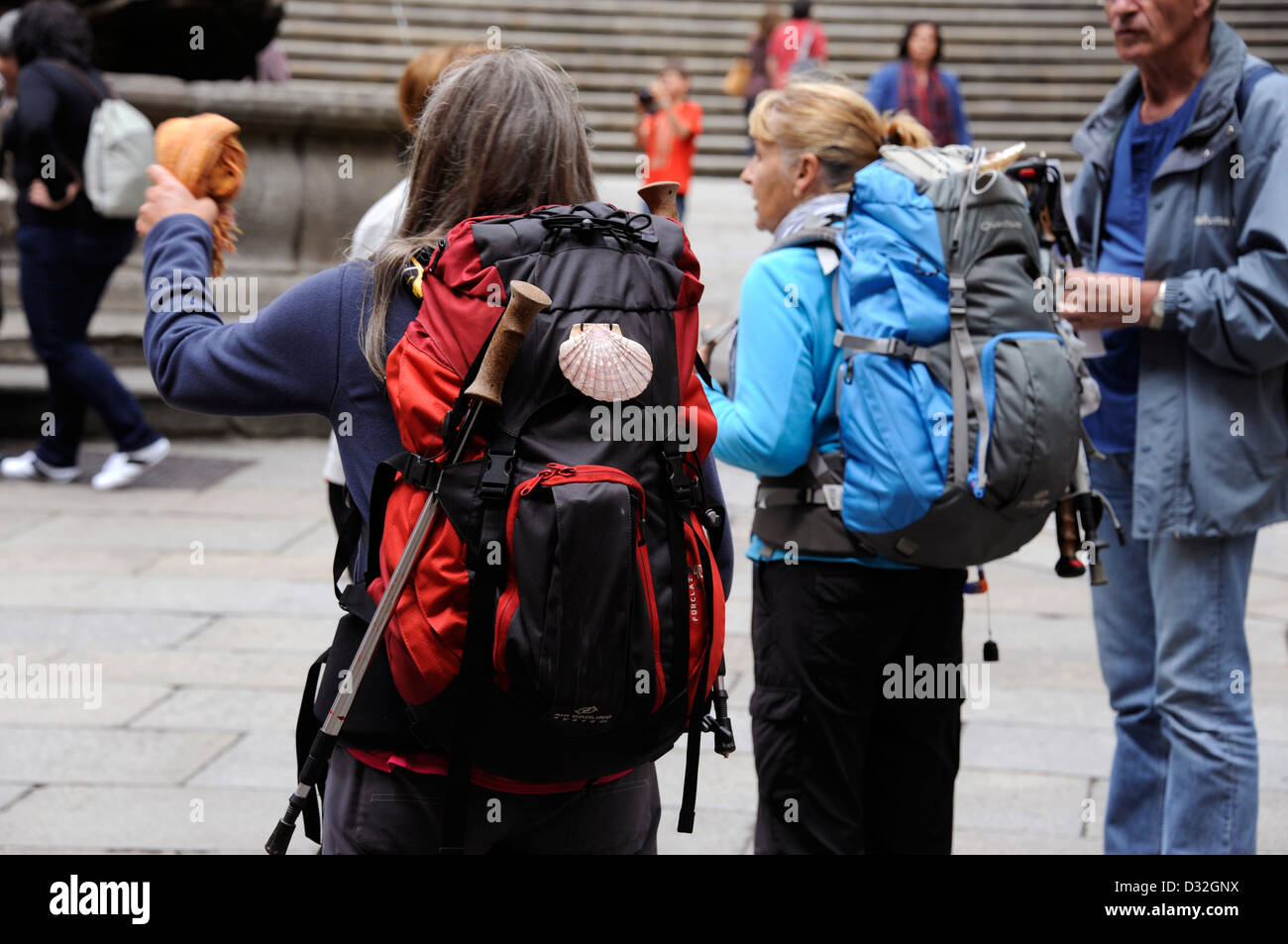 Pellegrini a Santiago de Compostela,Pellegrinaggio,modo di San Giacomo,La Coruna provincia,Galizia,Spagna,Patrimonio Mondiale UNESCO Foto Stock