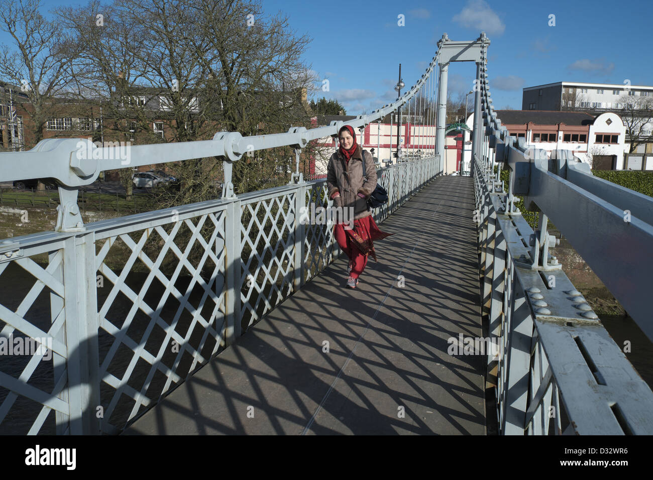 Fiume Nith sospensione ponte,Dumfries Scozia, estrema destra è Foto Stock