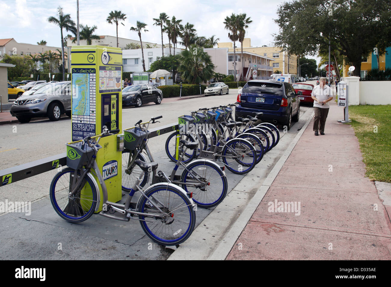 DecoBike stazione di parcheggio, 1300 Washington Avenue, South Beach, Miami, Florida, Stati Uniti d'America Foto Stock