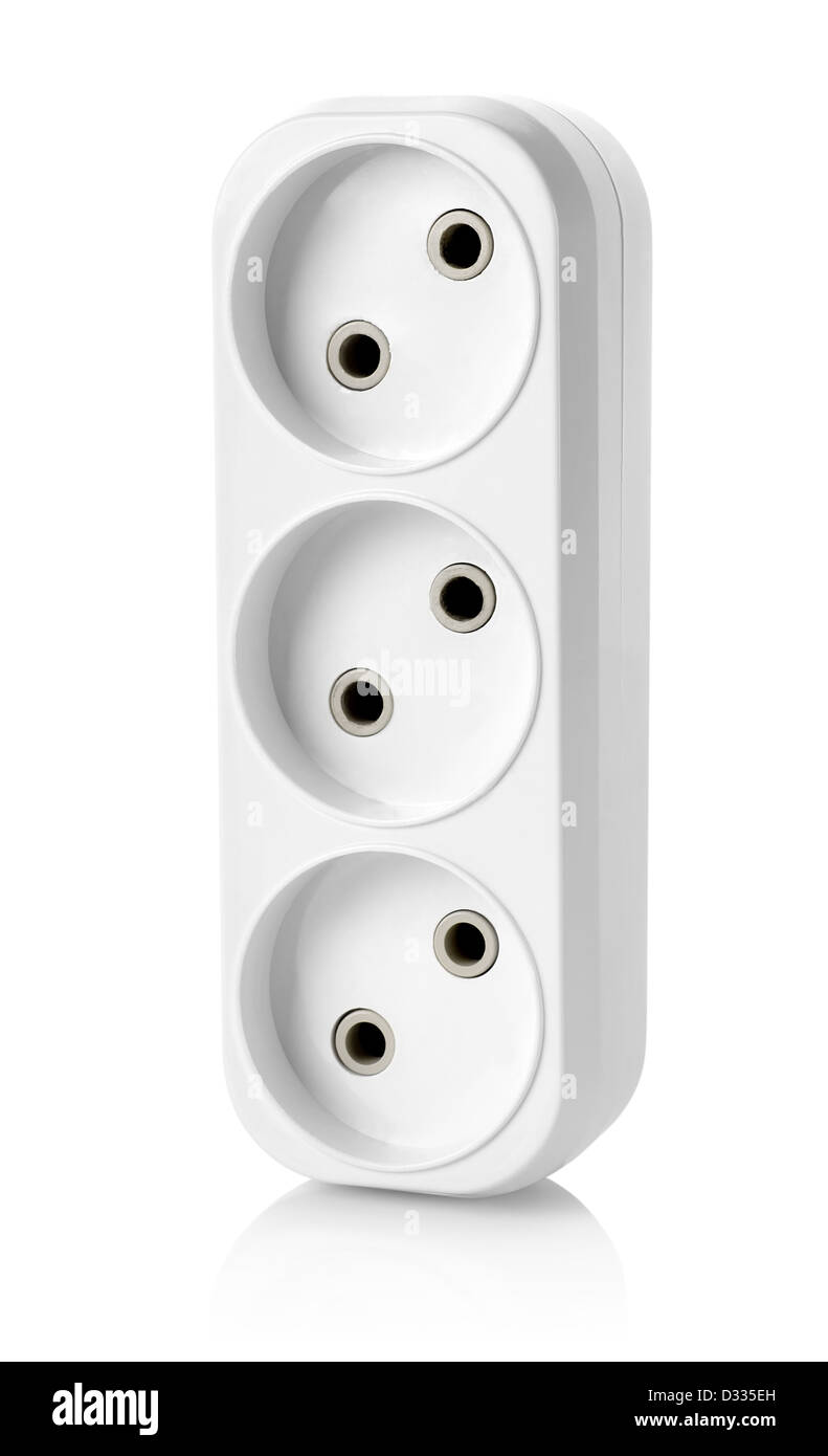 Presa elettrica isolata su uno sfondo bianco Foto Stock