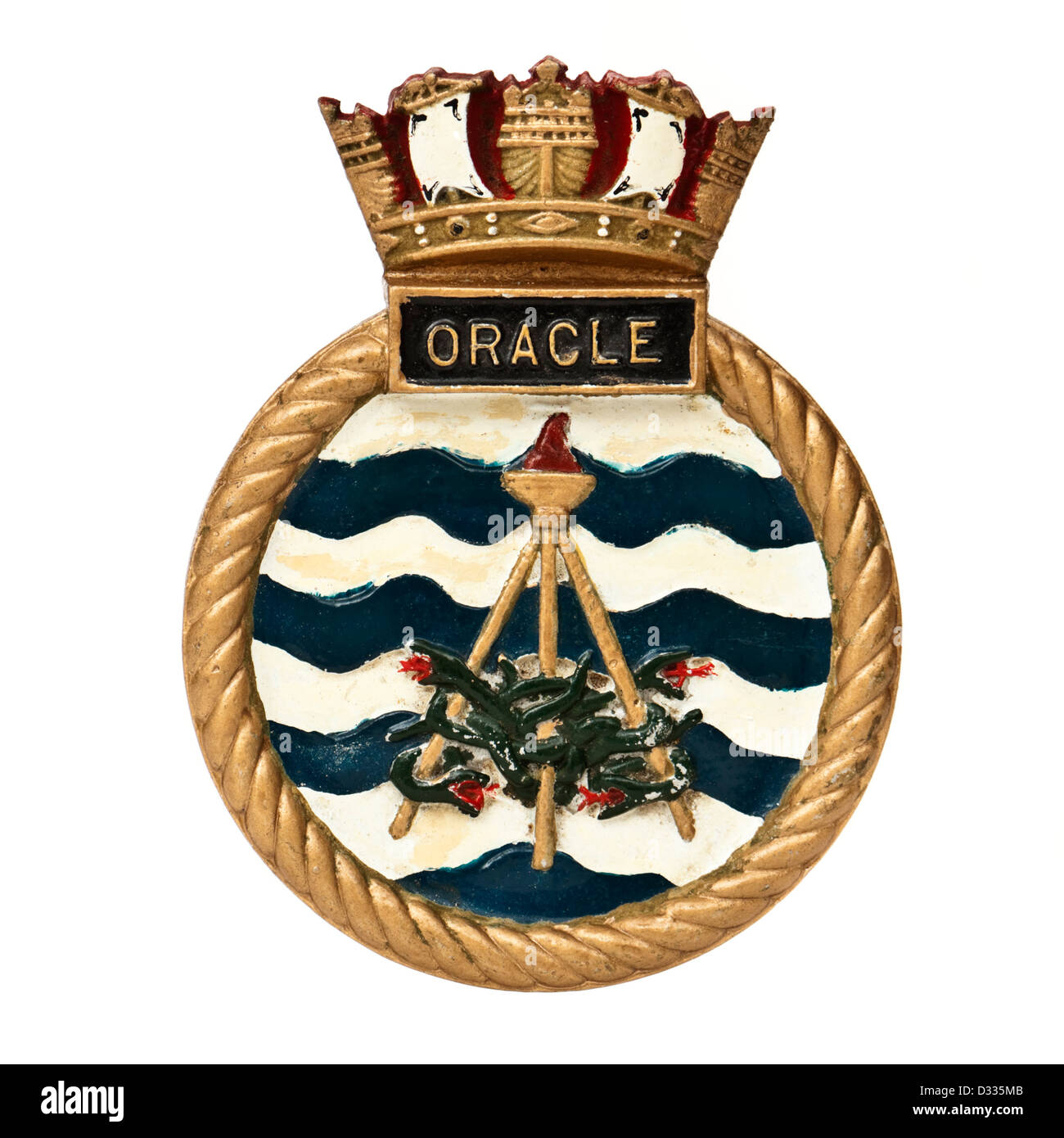 Il Crest di HMS Oracle, un Oberon-class sommergibile (S-16) del British Royal Navy (in servizio dal 1963 al 1993) Foto Stock