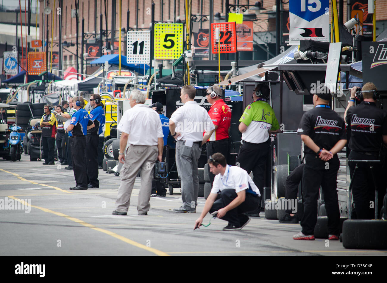 La Pit Lane a Baltimore Grand Prix 2012 Foto Stock