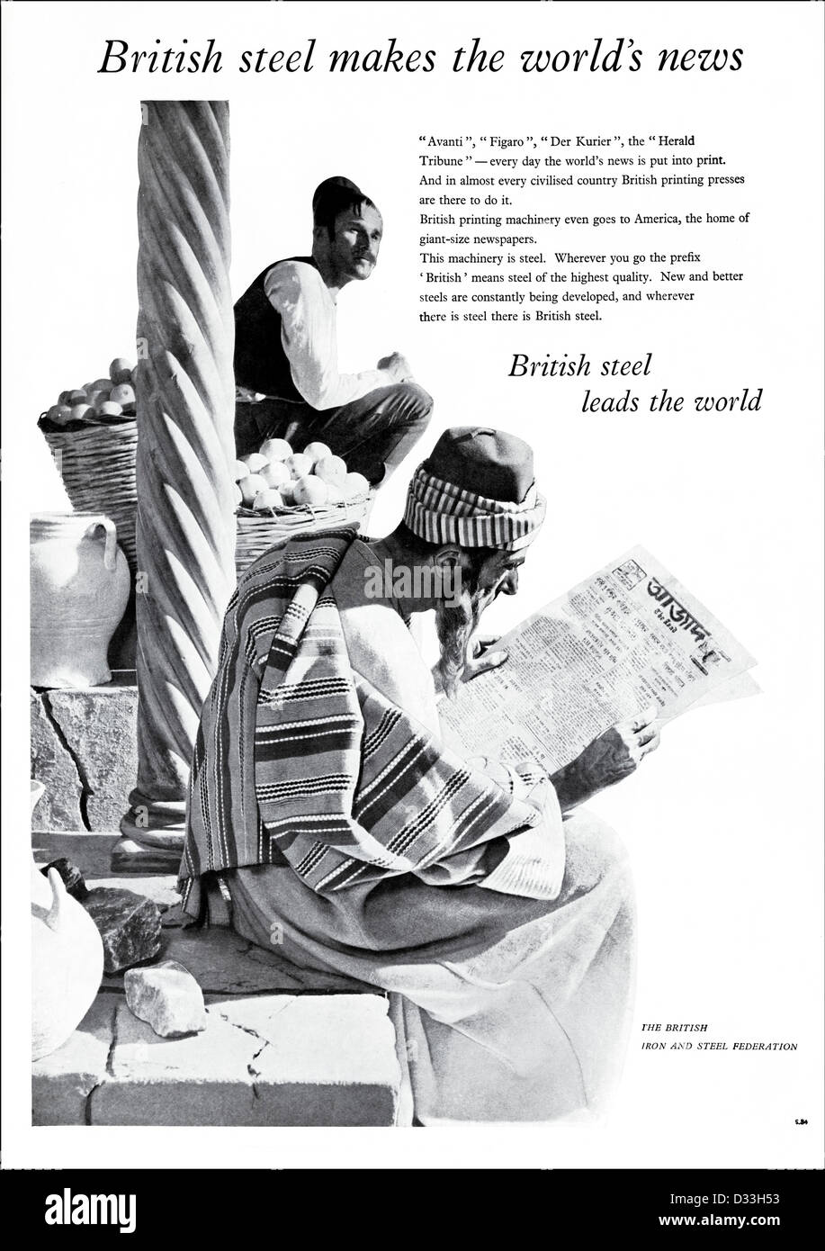 Originale degli anni cinquanta vintage annuncio stampa dalla rivista  inglese pubblicità l'uso di BRITISH STEEL di tutto il mondo Foto stock -  Alamy