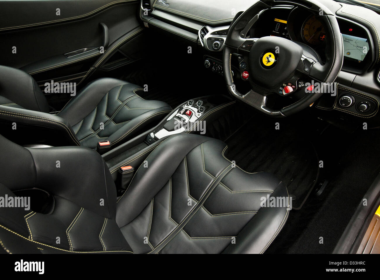Rivestimento in pelle a Ferrari 458 Italia auto sportiva, Thruxton, REGNO UNITO, 03 08 2010 Foto Stock