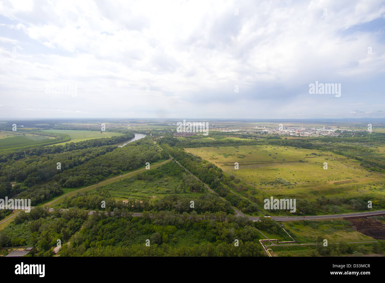 Il fiume Tisza in Ungheria rurale vista aerea Foto Stock