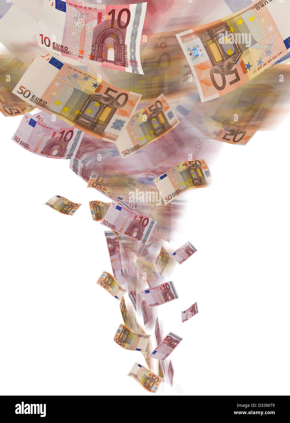 La banconota tornado su sfondo bianco Foto Stock