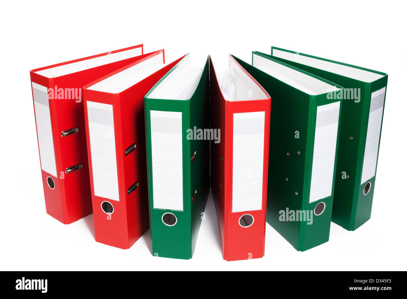 Mezzo cerchio di colore rosso e verde raccoglitori ad anello su sfondo bianco Foto Stock Mezzo cerchio di colore rosso e verde raccoglitori ad anello su sfondo bianco Foto Stock