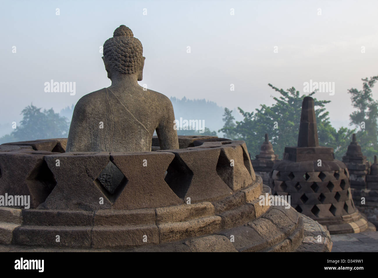 Tempio Buddhista di Borobudur e Java, Indonesia Foto Stock