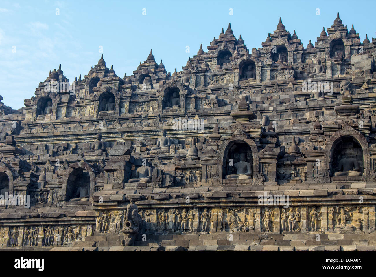 Tempio Buddhista di Borobudur e Java, Indonesia Foto Stock