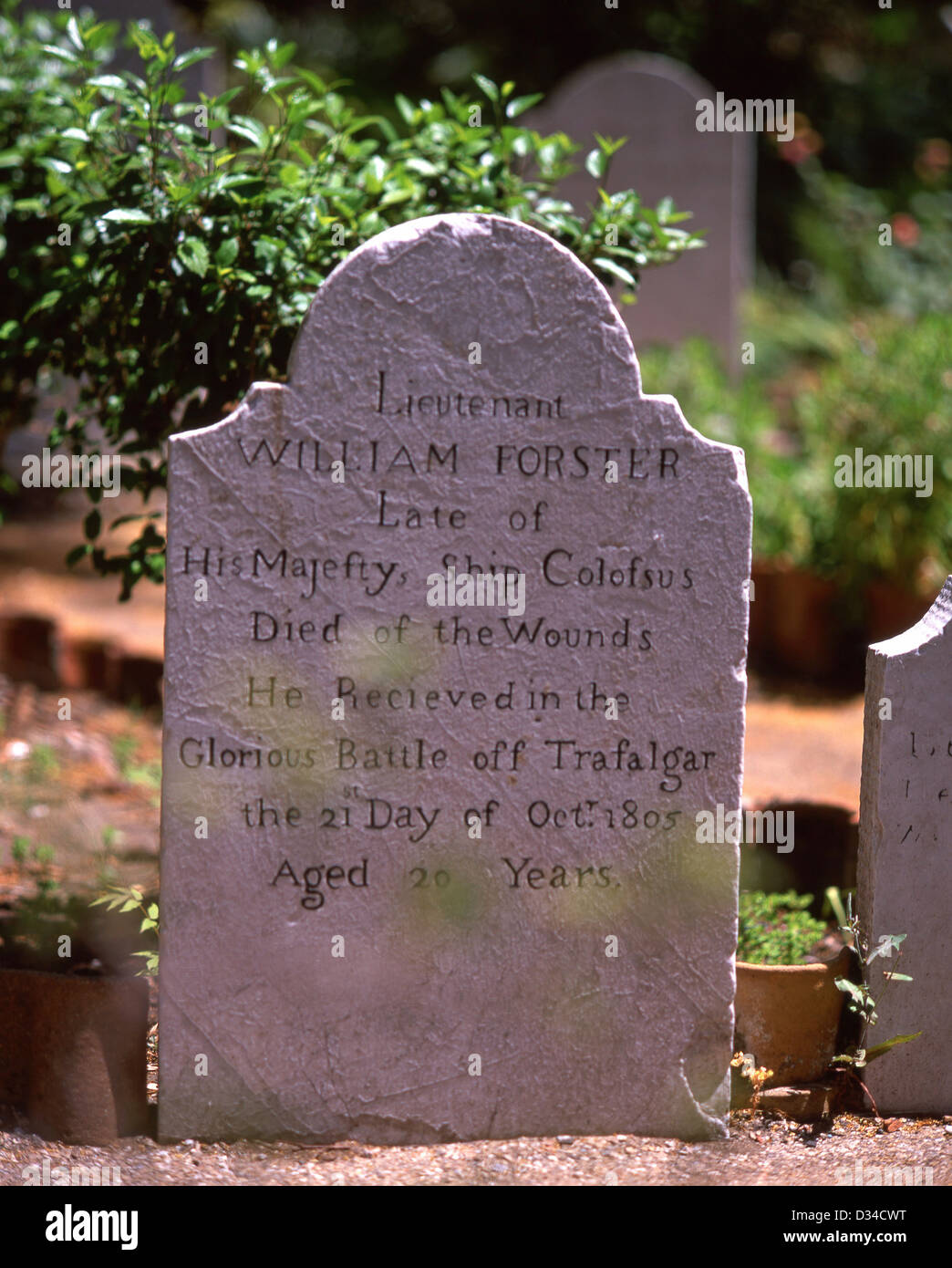 Il tenente William Forster headstone (morto nella Battaglia di Trafalgar,1805), Trafalgar cimitero, Gibilterra Foto Stock