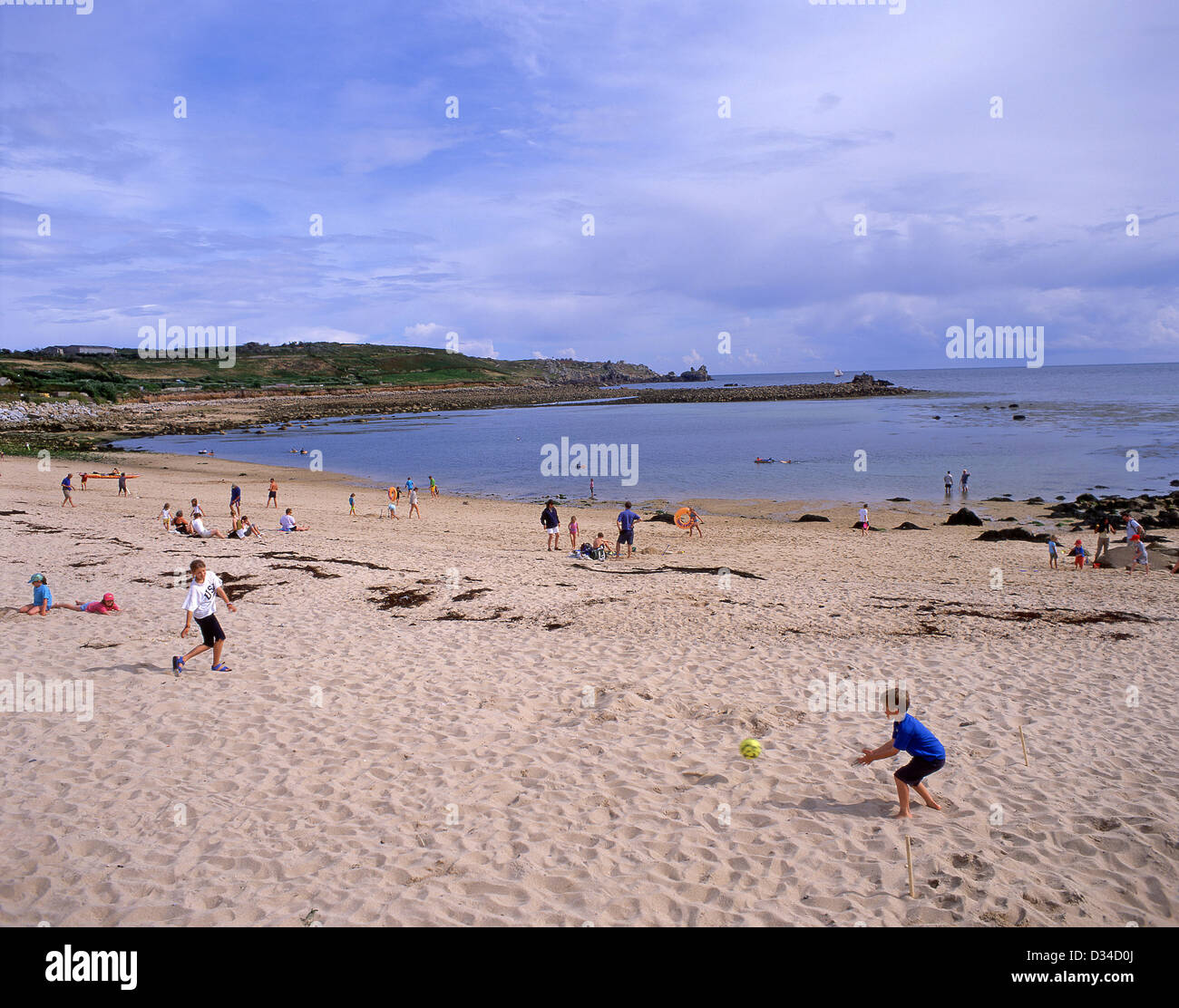 Porthcressa Beach, St Mary, Hugh Town, Isole Scilly, Cornwall, England, Regno Unito Foto Stock